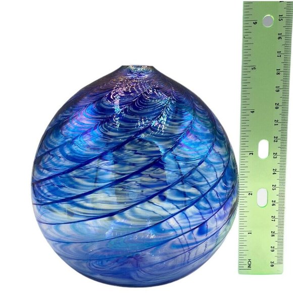 Blue Wave Iridescent Glass Decorative Diffuser Sphere Stem Bud Vase Home Decor - Picture 8 of 12